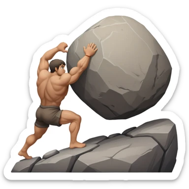 Sisyphus pushing a large boulder up a hill sticker