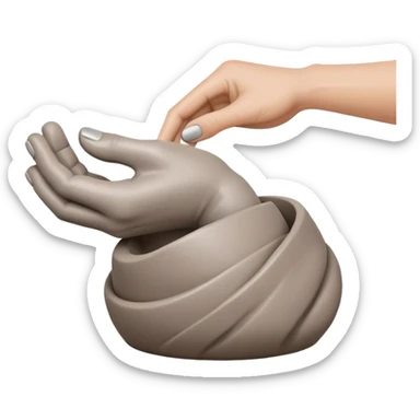 single hand with curved fingers hugging the side of a clay blob on a silver pottery wheel sticker