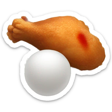 white ball of rice with a chicken leg and a side of hot sauce sticker