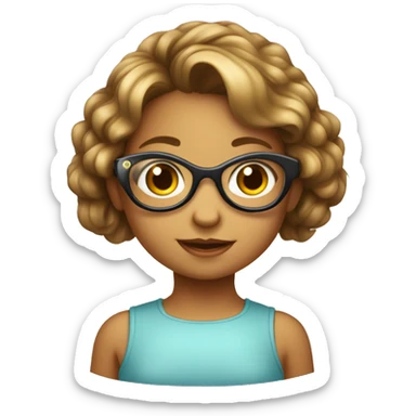 Bambina con capelli corti a caschetto che porta gli occhiali tondi e pattina sticker