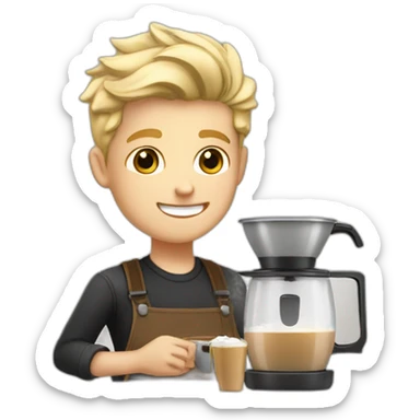 A barista boy blonde hair making latte art sticker