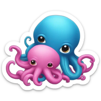 an adorable blue kraken fighting another pink kraken  adorable sticker