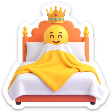 top-down view of a king bed with a person completely hidden under a blanket, only the blanket visible, 3D emoji style sticker