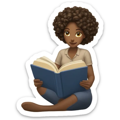 brunette curl hair brown woman reading a book cozy aesthetic sticker