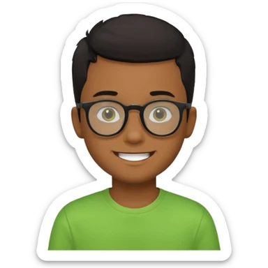 Menino pardo com cabelo curto preto, de óculos preto e blusa verde e amarela sticker