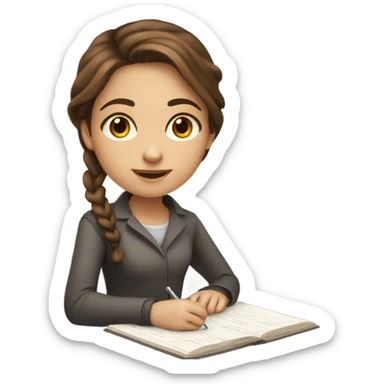 girl with brown hair and light brown eyes studying physics sticker