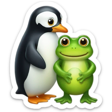 Penguin and a frog hugging sticker