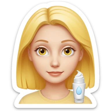 Create a high-quality iPhone-style emoji of a white girl face, with a small amount of yellow eye cream clearly applied under both eyes, realistic shading, smooth gradient colors, rounded and cute 3D cartoon style, subtle smiling expression, simple white b sticker