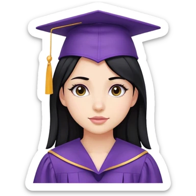 Girl with BLACK HAIR in purple graduation uniform graduation cap sticker