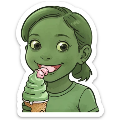 Little girl eating ice cream while smiling sticker