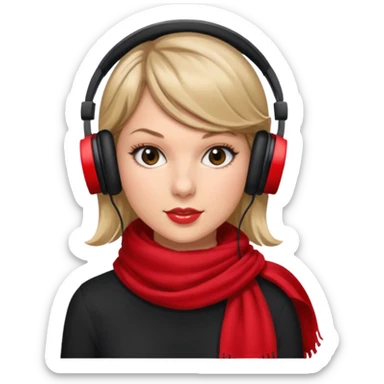 taylor swift with red scarf wearing headphones sticker