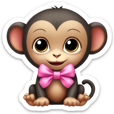 Baby monkey wearing a pink bow  sticker