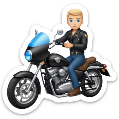 Blue eyed person wearing full black leather on motorcycle sticker
