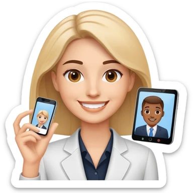 Professional salesperson smiling while on video call with client sticker