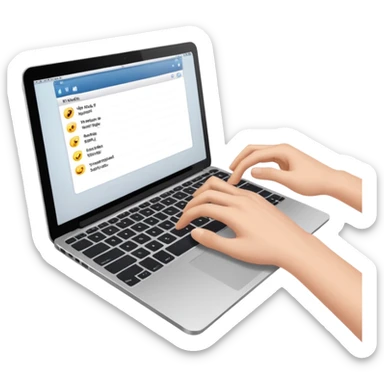 hands typing on a laptop keyboard sticker