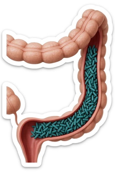 batteri intestinali in un tratto di colon anatomico umano, iperrealistico 4k sticker