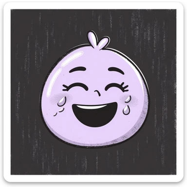 laughing face with tears of joy emoji, hand-drawn chalk style, soft lilac color palette, rough doodle-like texture, looks like pastel chalk on a dark surface, aesthetic and emotional, suitable for Telegram channel sticker