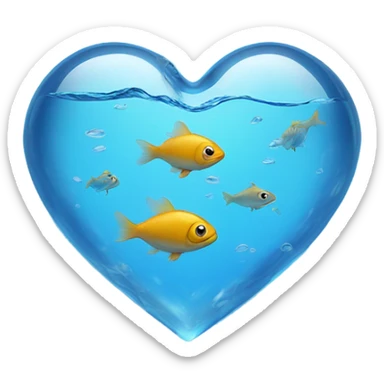 Blue clear Heart made out of water with fish swimming inside  sticker