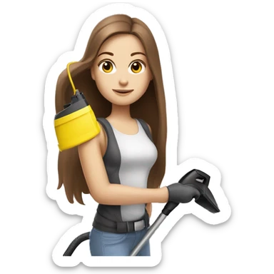  white girl with long brown hair with a karcher vacuum cleaner in  hands sticker