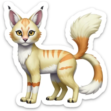 Colorful tropical tribal pale light fruity pastel white glorious iridescent divine exotic cute albino neon vibrant zigzagged cool beautiful fantasy-caracal-civet-genet-sergal-vernid-Gryphon-Cacomistle-Trico-oncilla-animal-Fakémon-hybrid-fursona (full body), facial markings,  sticker