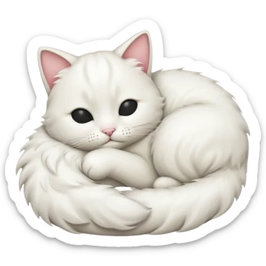 emoji of white sleeping cat with a tail hanging down sticker