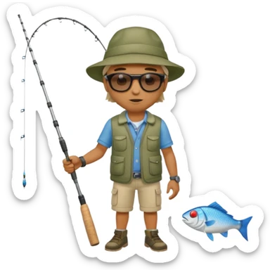 Man in motion casting a fishing rod full body sticker