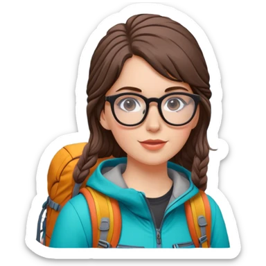portrait of white girl, braun hair with glasses backpacking girl in the mountains sticker