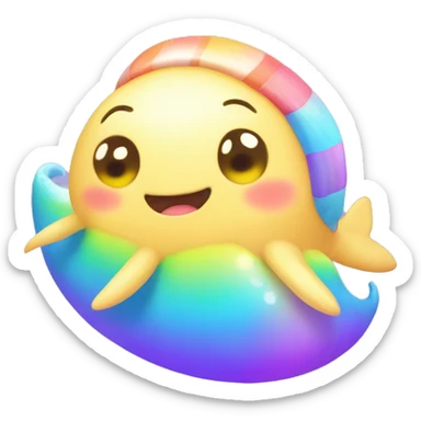 Kawaii derpy fat rainbow sea creature being super cute   sticker