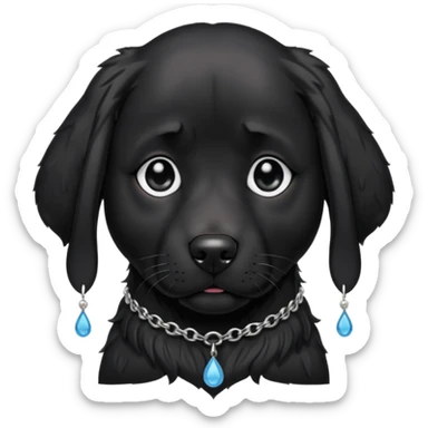 Sad black retriever dog with tears in eyes, wearing gothic accessories  sticker