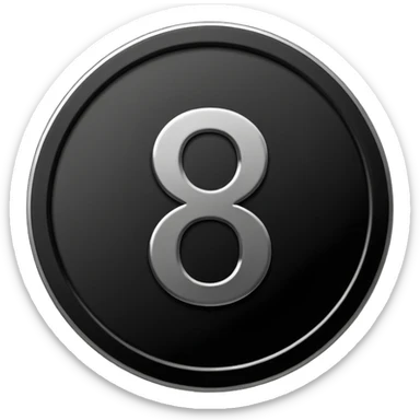 Emoji icon of a black coin with engraved number 8, minimalist style, isolated sticker