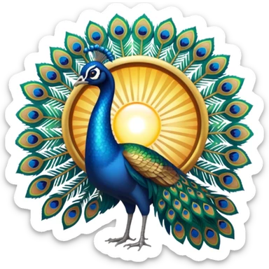 Realistic 🦚 with a sun behind it sticker