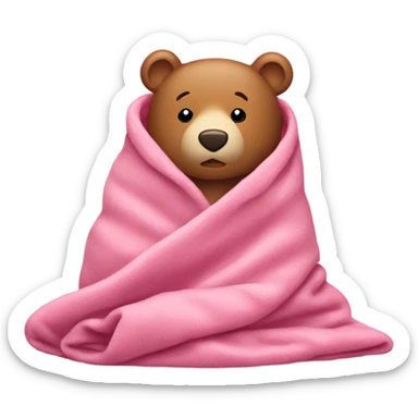 Pink bear in a cozy Pink blanket sticker