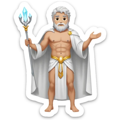 fullbody silverhair shirtless god ZEUS, white robe over shoulder, standing still sticker