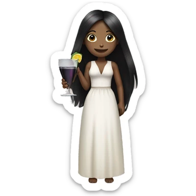 Pale girl with long black hair with chest holding cocktail sticker