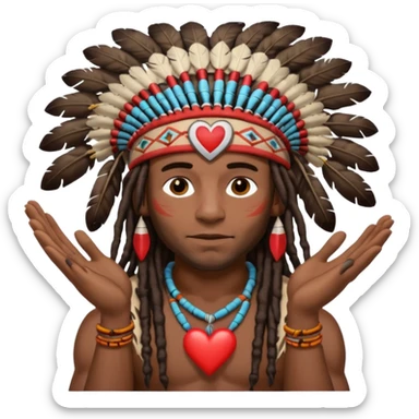 Black American man dark brown with dreads with a American Indian headdress with making a heart with both his hands sticker