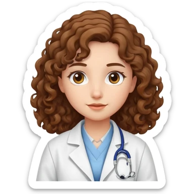 long curly brown hair girl with lab coat  sticker