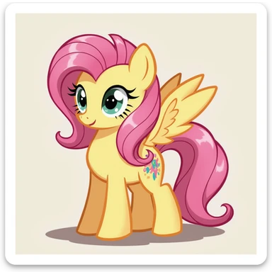 Fluttershy in a realistic style, giving a gentle hug, transparent background sticker