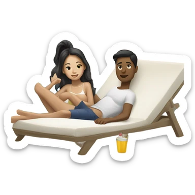 asian girl laying on the beach with white american boyfriend  sticker