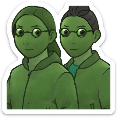 "East Asian colleagues in color-coded jackets picnic, play frisbee, and take group photos under cherry blossoms. Cloud-shaped Sunlord logo in background. Circular minimalist style." sticker