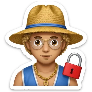 An emoji of Bad Bunny, the superstar from Puerto Rico. The singer. His hair is curly. He has a padlock beard. An an traditional boricua hat.  sticker