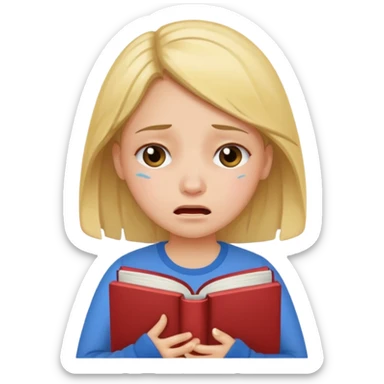 Girl stressed and crying because of study sticker