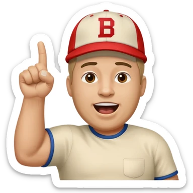 A stocky man with a cap backward, shouting proudly while pointing the foam finger upward. sticker