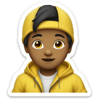 baby boy with black hair and yellow clothes. sticker