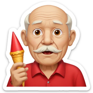 old man with red shirt and birthday cone, party horn on his mouth sticker
