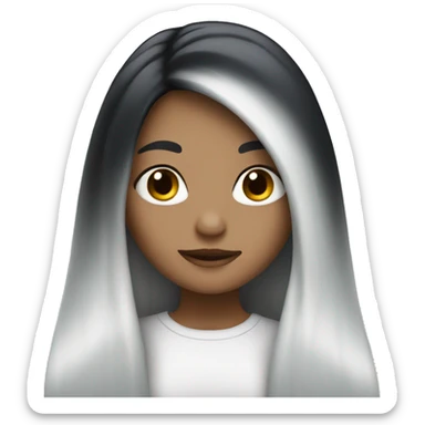 Girl with long black hair and white hair sticker