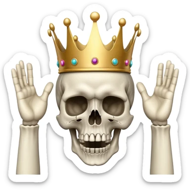 shocked skull with crown, hands raised pressing on head in disbelief sticker