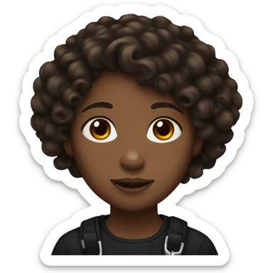Girl with brown curly hair and black horse sticker