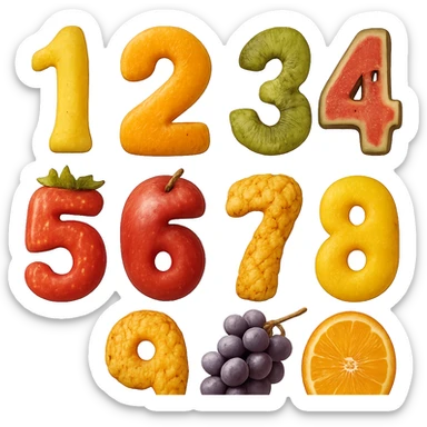 realistic textured numbers made out of fruit sticker