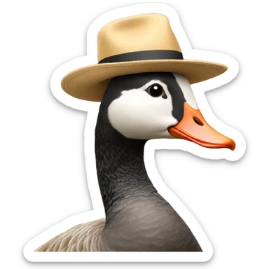 a goose with a hat sticker