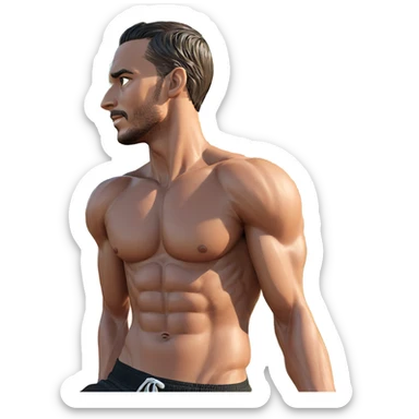 muscular boy under palm tree sticker